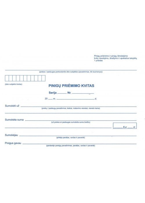 Pinigų priėmimo kvitai A6 PPK numeruoti 50ekz