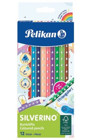 Pieštukai spalvoti trikampiai 12sp SILVERINO