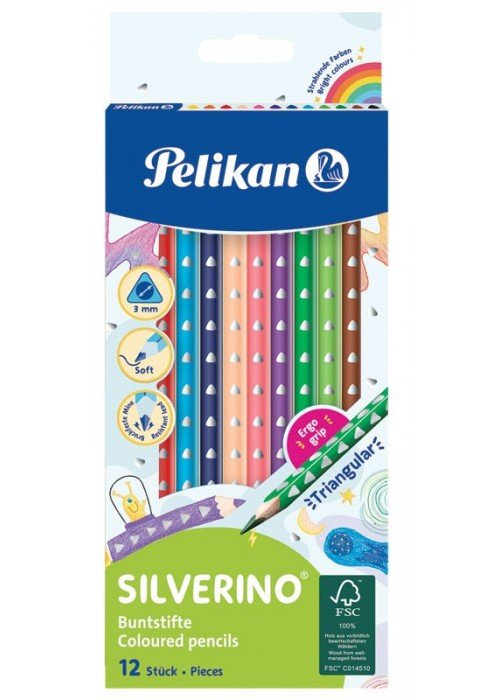 Pieštukai spalvoti trikampiai 12sp SILVERINO