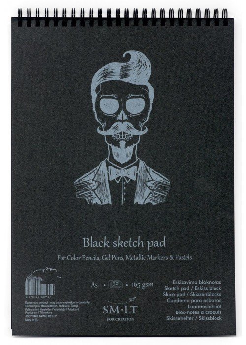 Bloknotas eskizams, juodi lapai Authentic A5 20l, 165gsm*