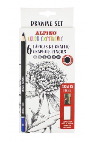 Grafitinių pieštukų rinkinys Alpino Color Experience, 6 vnt + trintukas ir drožtukas