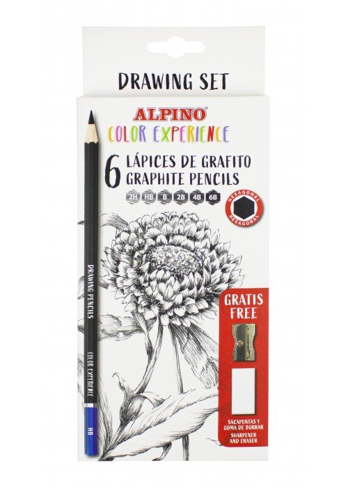 Grafitinių pieštukų rinkinys Alpino Color Experience, 6 vnt + trintukas ir drožtukas