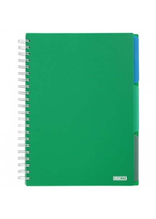 Sąsiuvinis su spirale, plastikiniu viršeliu BRIGHT B6 100lap., lang., žalias