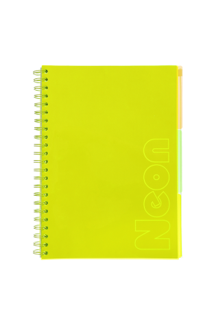 Sąsiuvinis su spirale, plastikiniu viršeliu NEON A4 120lap., lang., geltonas