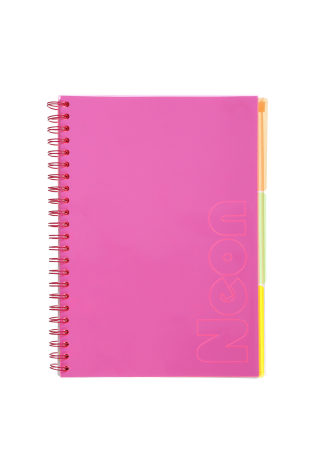 Sąsiuvinis su spirale, plastikiniu viršeliu NEON A4 120lap., lang., rausvas