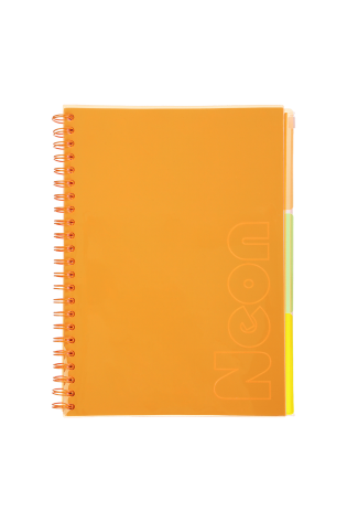 Sąsiuvinis su spirale, plastikiniu viršeliu NEON A4 120lap., lang., oranžinis
