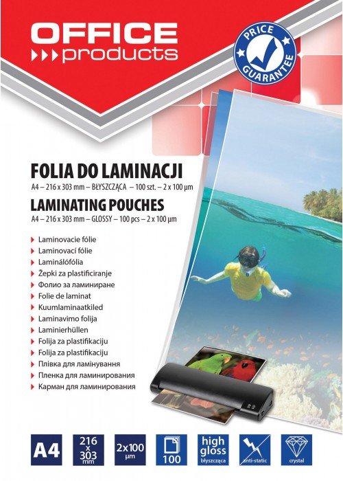 Laminavimo vokeliai, folija A4 2x100mic 100vnt