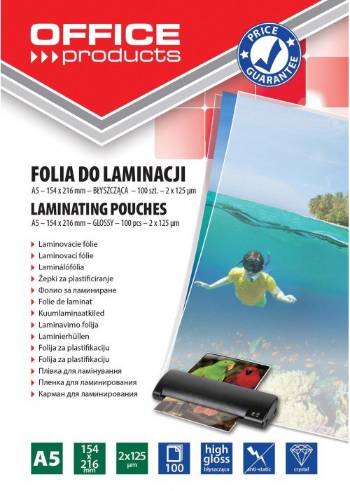 Laminavimo vokeliai, folija A5 2x125mic 100vnt