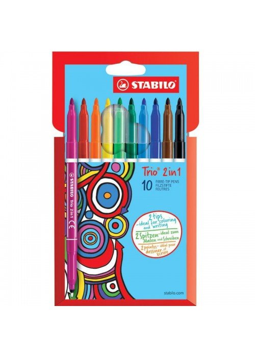 Flomasteriai TRIO 2in1 dvipusiai 10sp.