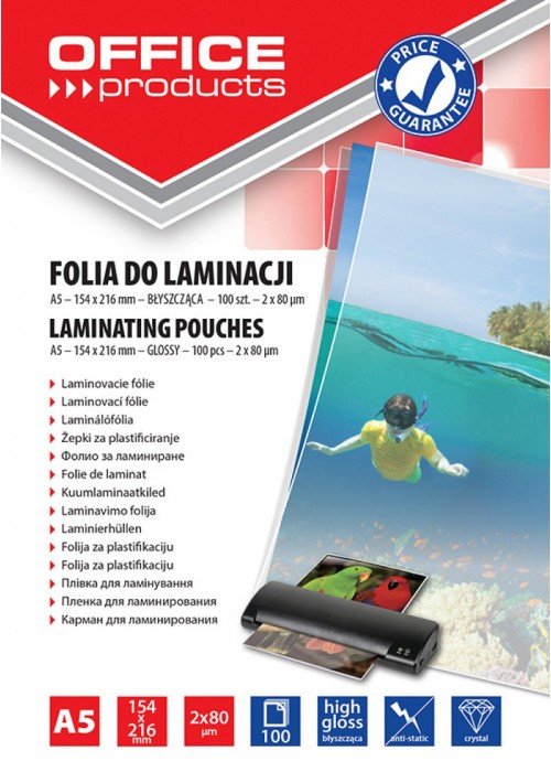 Laminavimo vokeliai, folija A5 2x80mic 100vnt
