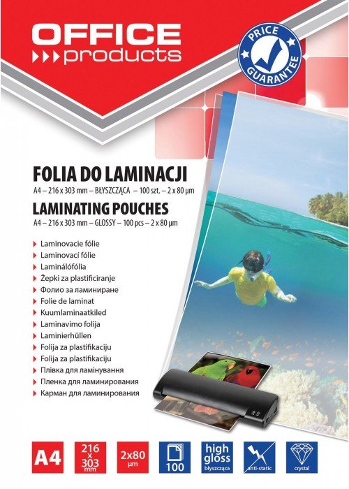 Laminavimo vokeliai, folija A4 2x80mic 100vnt
