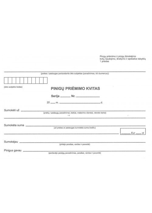 Pinigų priėmimo kvitai be Nr. A6 50ekz.