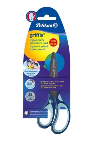 Žirklės kairiarank. bukais galais GRIFFIX 14cm mėta-tamsiai mėlynos