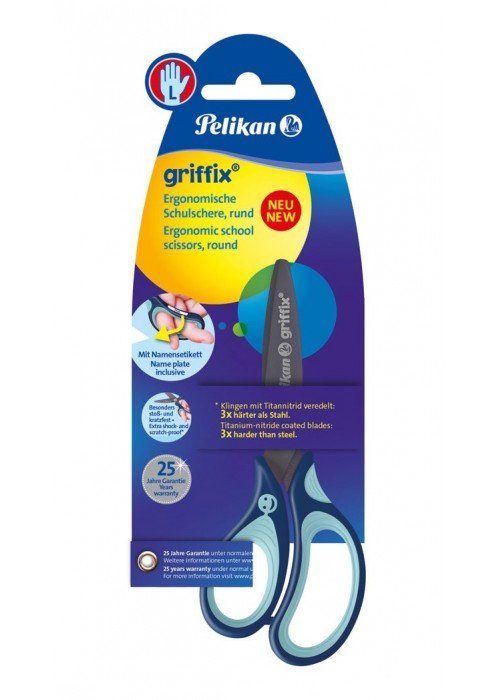 Žirklės kairiarank. bukais galais GRIFFIX 14cm mėta-tamsiai mėlynos