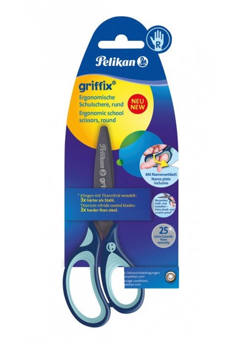 Žirklės dešiniarank. bukais galais GRIFFIX 14cm mėta-tamsiai mėlynos
