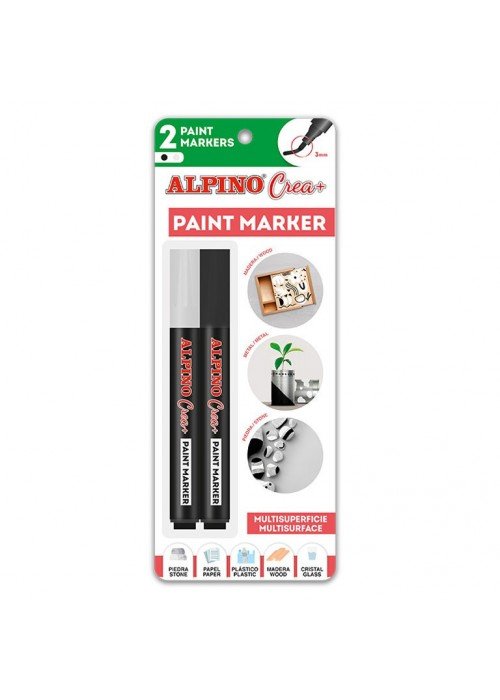 Žymekliai (vandens pagrindu) ALPINO Crea+ 2vnt balta+juoda blis