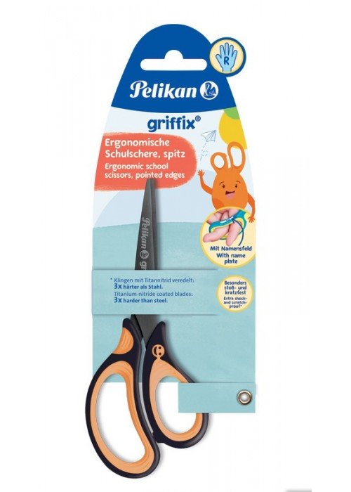 Žirklės dešiniarank. GRIFFIX 15cm neon oranž.-juodos