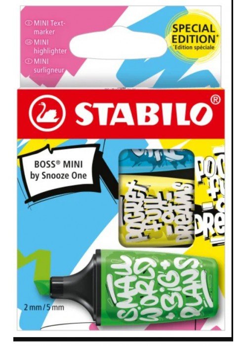 Teksto žymekliai BOSS MINI by Snooze One 3vnt geltona+mėlyna+žalia bls