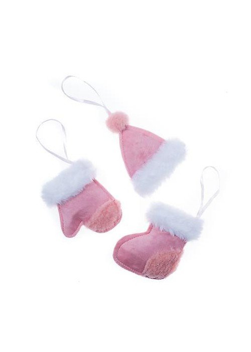 Pakabinami dekorai ŽIEMA rausvi 3vnt