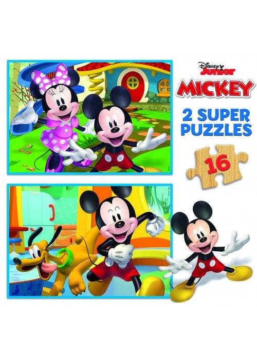 2 dėlionės (puzzle) medinės 2x16 MICKEY ir MINNIE 3-4metų