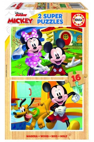 2 dėlionės (puzzle) medinės 2x16 MICKEY ir MINNIE 3-4metų