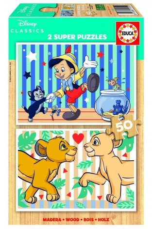 2 dėlionės (puzzle) medinės 2x50 DISNEY CLASSICS 4-6metų