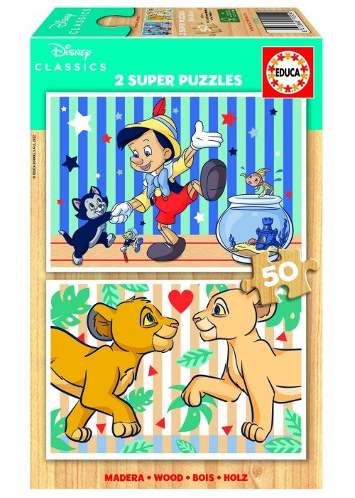2 dėlionės (puzzle) medinės 2x50 DISNEY CLASSICS 4-6metų