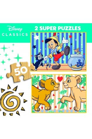 2 dėlionės (puzzle) medinės 2x50 DISNEY CLASSICS 4-6metų