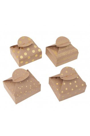 Dėžutės su auksinėmis žvaigždutėmis 6x7,5x2,5cm 4vnt