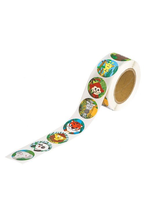 Lipdukai ritinėlyje DŽIUNGLIŲ GYVŪNAI 4.5x2.5cm 500vnt