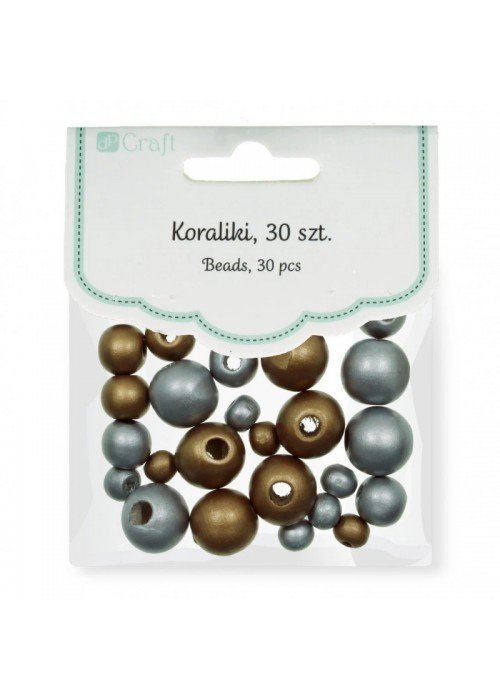 Karoliukai mediniai auksiniai&sidabriniai 30vnt