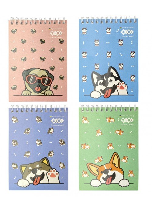 Bloknotas su spirale PUPPIES A6 40l langeliais