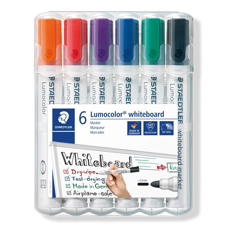 Žymeklis baltai lentai STAEDTLER LUMOCOLOR 351, 2 mm, 6 spalvų rinkinys