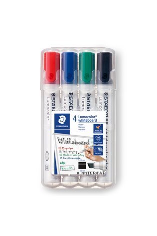 Žymeklis baltai lentai STAEDTLER LUMOCOLOR 351, 2 – 5 mm, 4 spalvų rinkinys