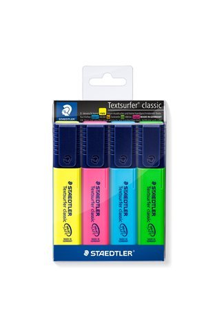 Teksto žymekliai STAEDTLER TEXTSURFER 364, 4 spalvų rinkinys