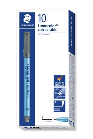 Sauso valymo koreguojamasis žymeklis STAEDTLER Lumocolor F, 0,6 mm brėžis, juoda sp.