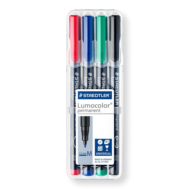 Permanentinis žymeklis STAEDTLER LUMOCOLOR 317M, 1.0 mm, 4 spalvų rinkinys