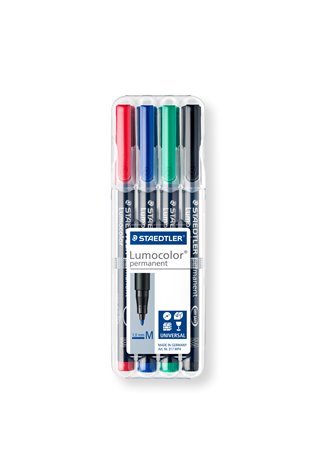 Permanentinis žymeklis STAEDTLER LUMOCOLOR 317M, 1.0 mm, 4 spalvų rinkinys