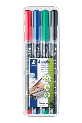 Permanentinis žymeklis  STAEDTLER LUMOCOLOR 318F, 0.6 mm, 4 spalvų rinkinys