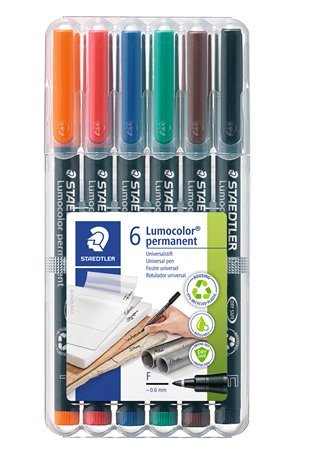 Permanentinis žymeklis  STAEDTLER LUMOCOLOR 318F, 0.6 mm, 6 spalvų rinkinys