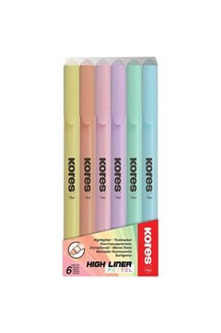 Teksto žymekliai KORES HIGH LINER PASTEL 6 spalvų rinkinys