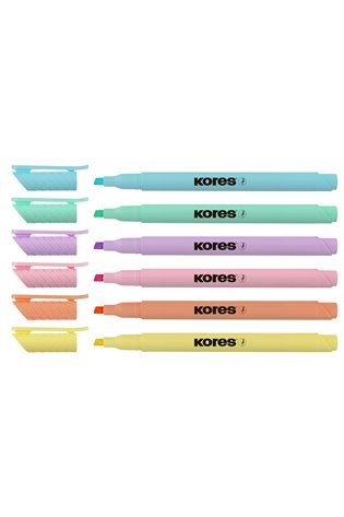 Teksto žymekliai KORES HIGH LINER PASTEL 6 spalvų rinkinys