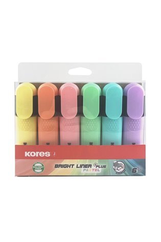 Teksto žymeklių rinkinys KORES BRIGHT LINER PLUS, 6 pastelinės spalvos