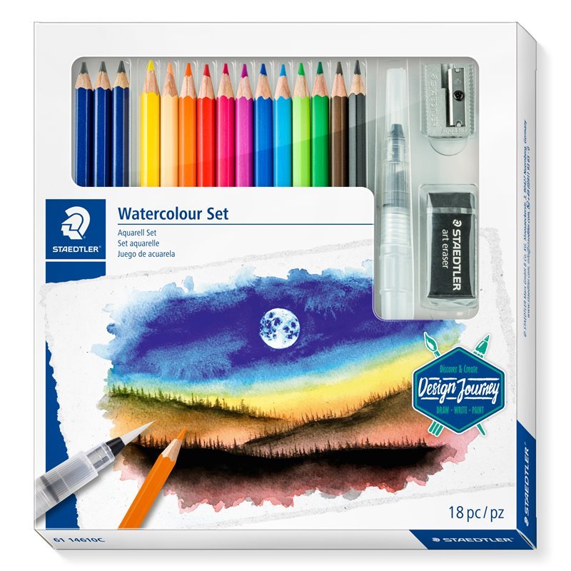 Kūrybinis rinkinys STAEDTLER 146 10C, 12 spalvotų pieštukų + 3 grafitiniai pieštukai, vandens teptukas, drožtukas Kūrybinis rinkinys STAEDTLER 146 10C, 12 spalvotų pieštukų + 3 grafitiniai pieštukai, vandens teptukas, drožtukas