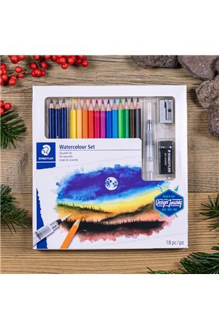 Kūrybinis rinkinys STAEDTLER 146 10C, 12 spalvotų pieštukų + 3 grafitiniai pieštukai,  vandens teptukas, drožtukas