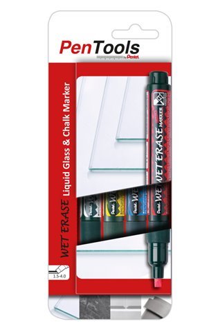 Žymeklis Pentel Tool Glass- and Chalk Wet Erase, 1,5–4 mm, 4 vnt., įvairios spalvos