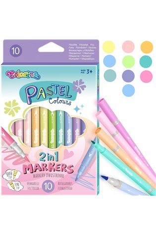 Dvipusiai flomasteriai COLORINO Pastel, 10 pastelinių spalvų