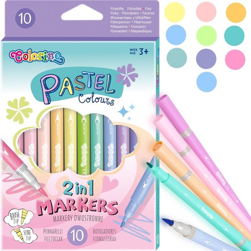 Dvipusiai flomasteriai COLORINO Pastel, 10 pastelinių spalvų