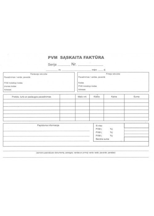 PVM sąskaita-faktūra A5x2 be Nr. 50ekz