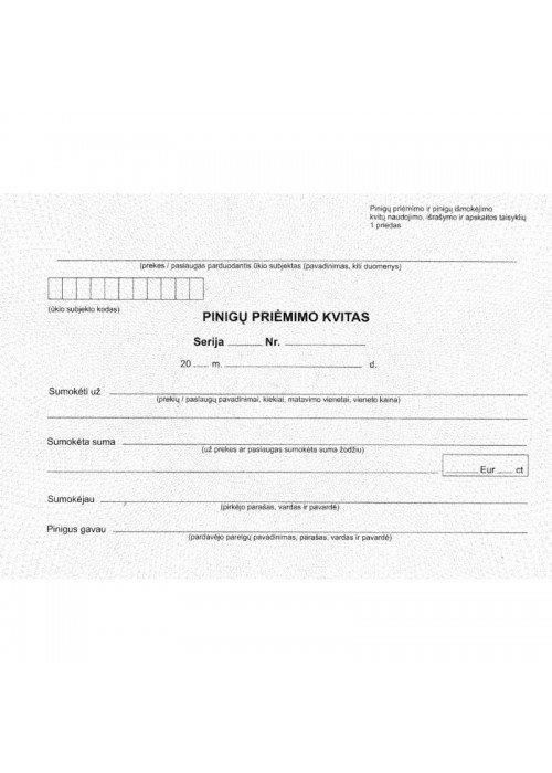 Pinigų priėmimo kvitai be Nr. A5 50ekz.